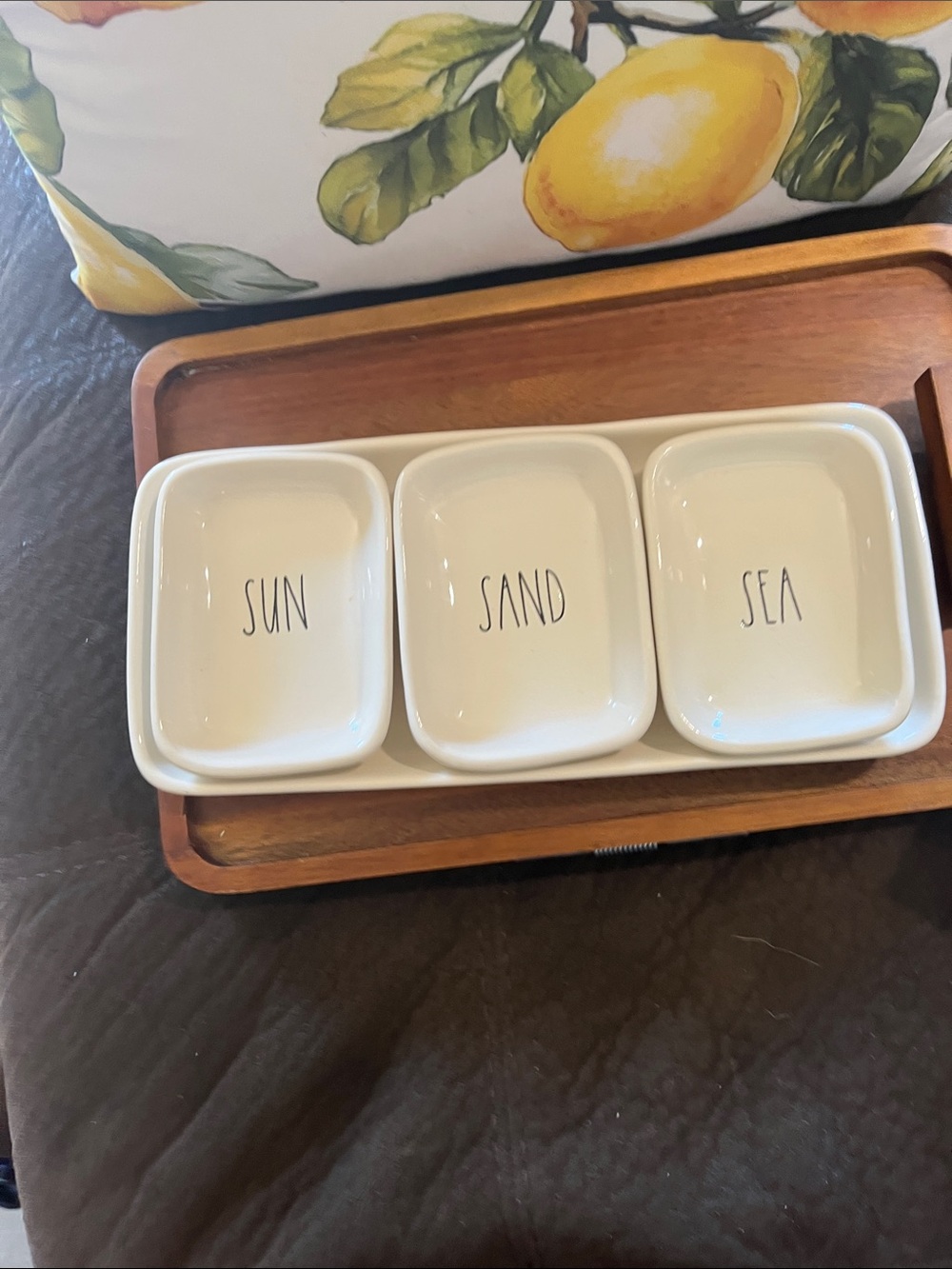Rae Dunn white ceramic SUN SAND SEA serving set